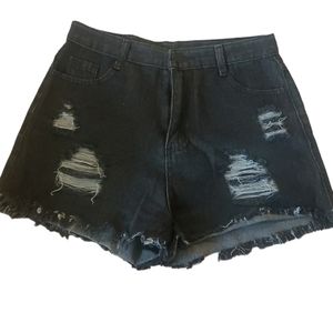 Shein. High Waisted. Black. Distressed Shorts, Cut Offs